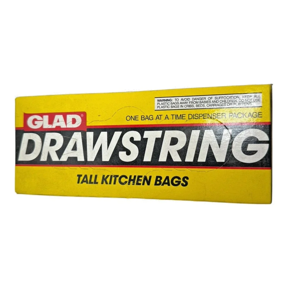 VTG 1980s NOS Glad Tall Kitchen Garbage Bags Box 13 Gal 20 Ct White Trash Prop